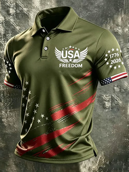 Men's Independence Day USA Flag Print Casual Patriotic Polo