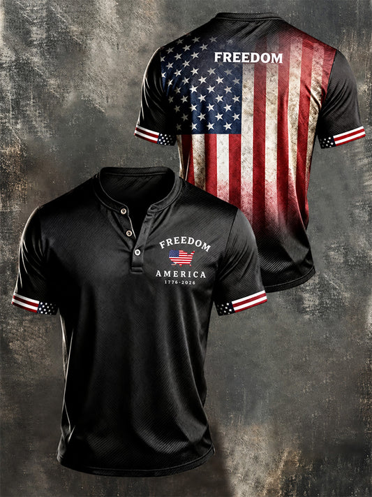 Men's Independence Day USA Flag Print Casual Patriotic Tee