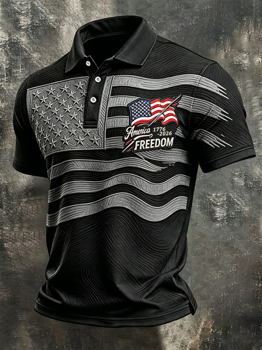 Men's Independence Day USA Flag Print Casual Patriotic Polo