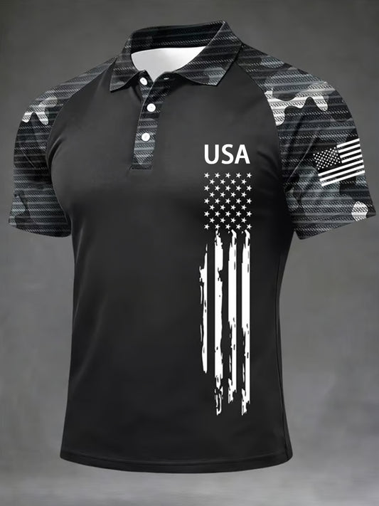Men's Independence Day USA Flag Print Casual Patriotic Polo
