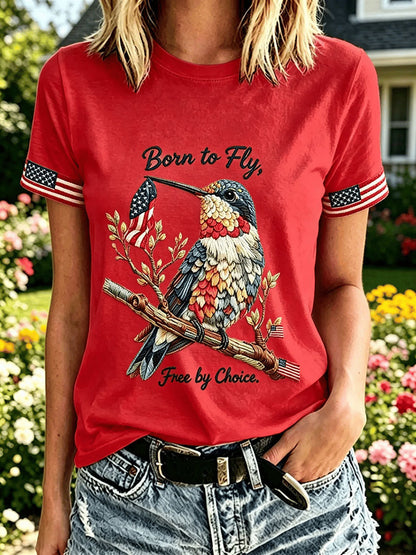 Women's Independence Day Hummingbird Short-sleeved T-shirt