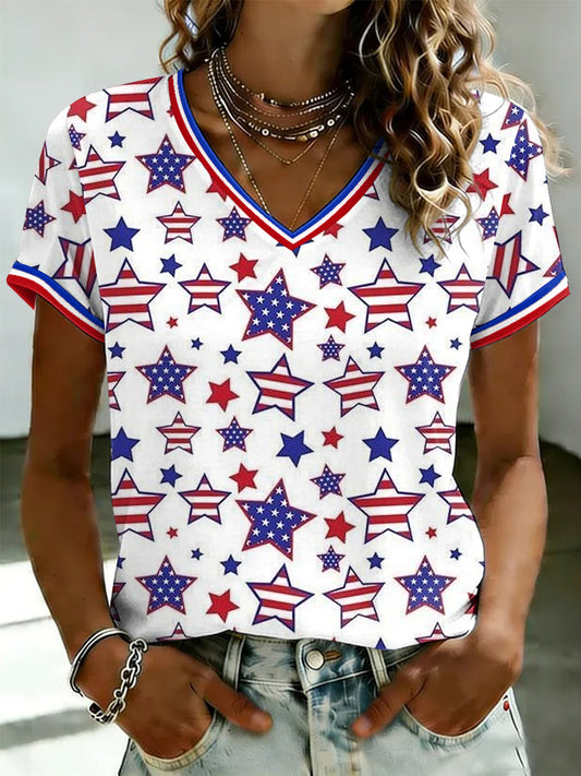 Women's America Printed V-neck T-shirt