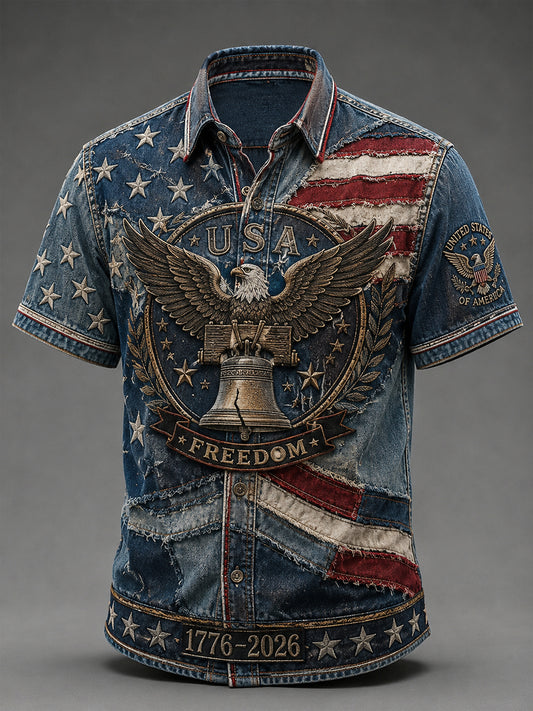 Men's USA Independence Day Patriotic Commemoration Shirt Short Sleeve