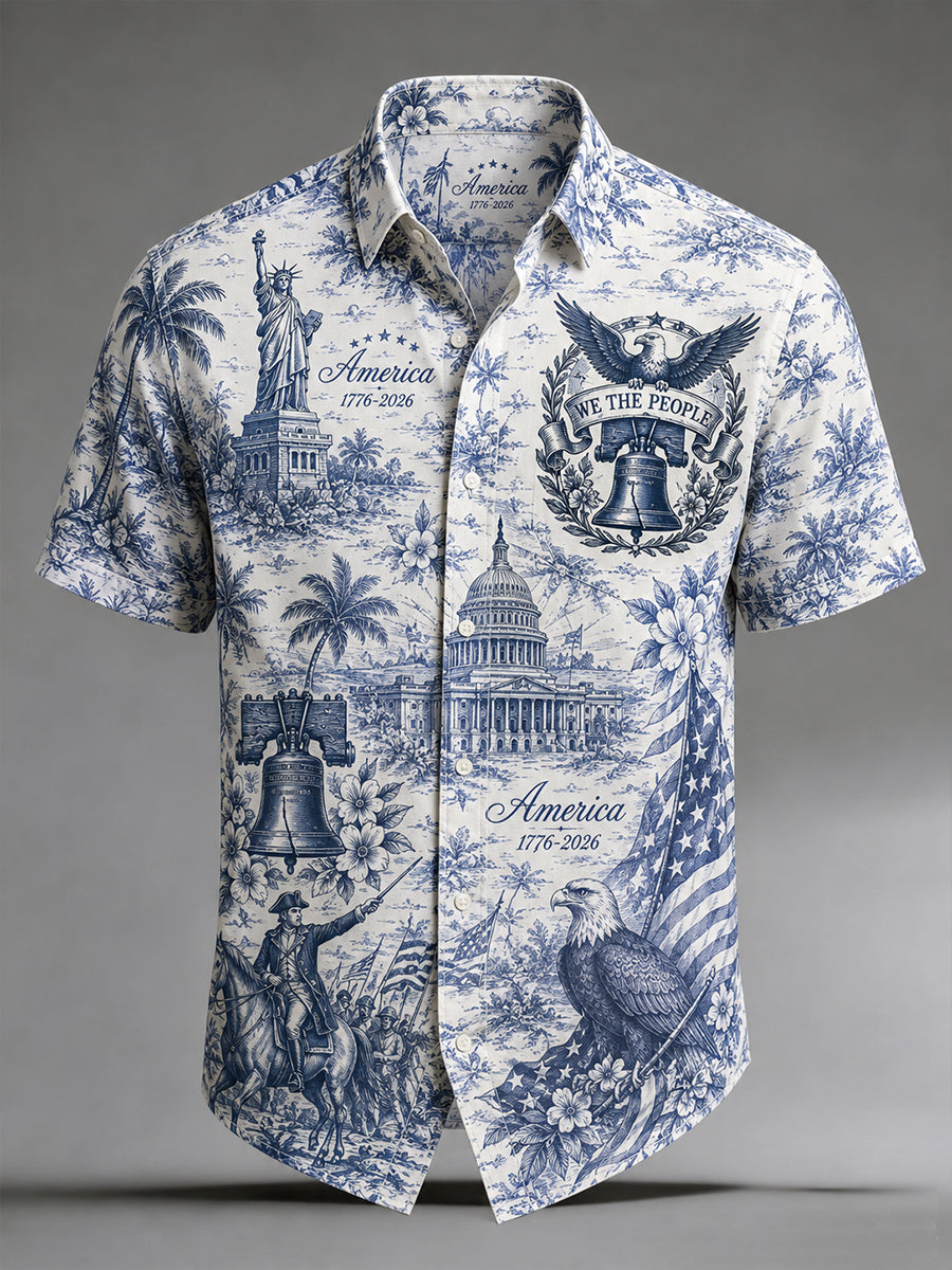 Men's USA Independence Day Patriotic Commemoration Shirt Short Sleeve