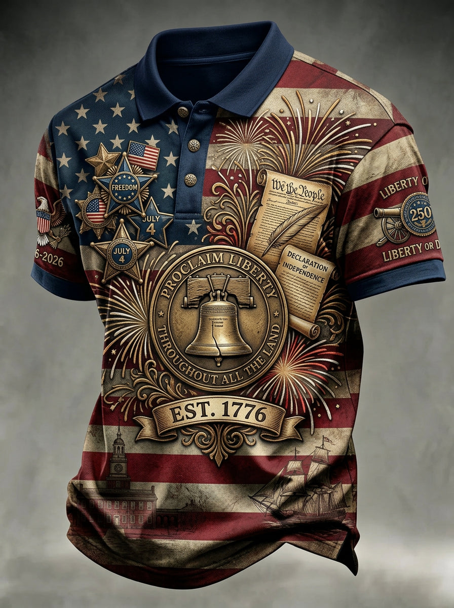 Men's Independence Day Print Short-Sleeve Polo Shirt