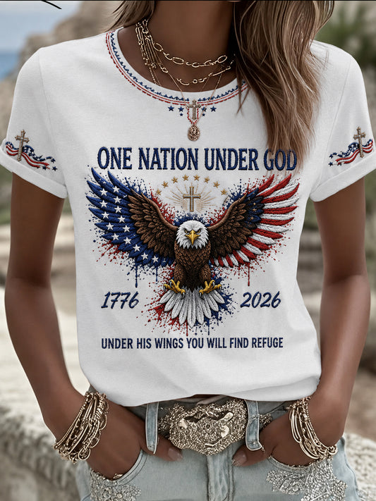 Women's Christian One Nation Under God Cross Short Sleeve T-shirt