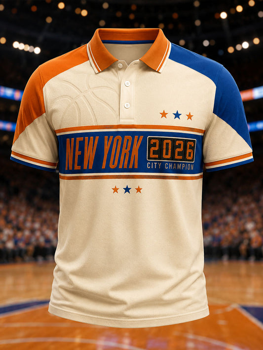 Men's New York 2026 Champion Classic Patchwork Polo Shirt