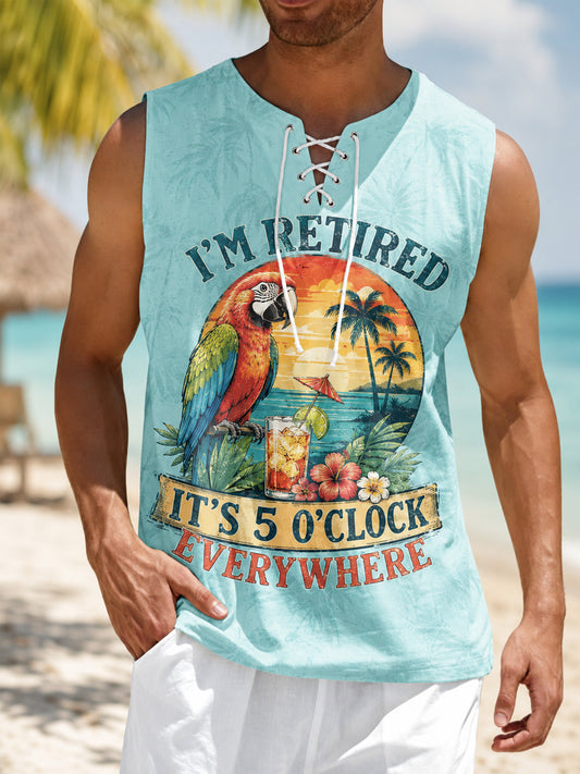 Men's I'm Retired It's 5 O'clock Everywhere Parrot Print Casual Vest