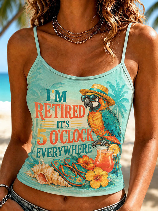 Women's I'm Retired It's 5 O'clock Everywhere Parrot Print Casual Camisole