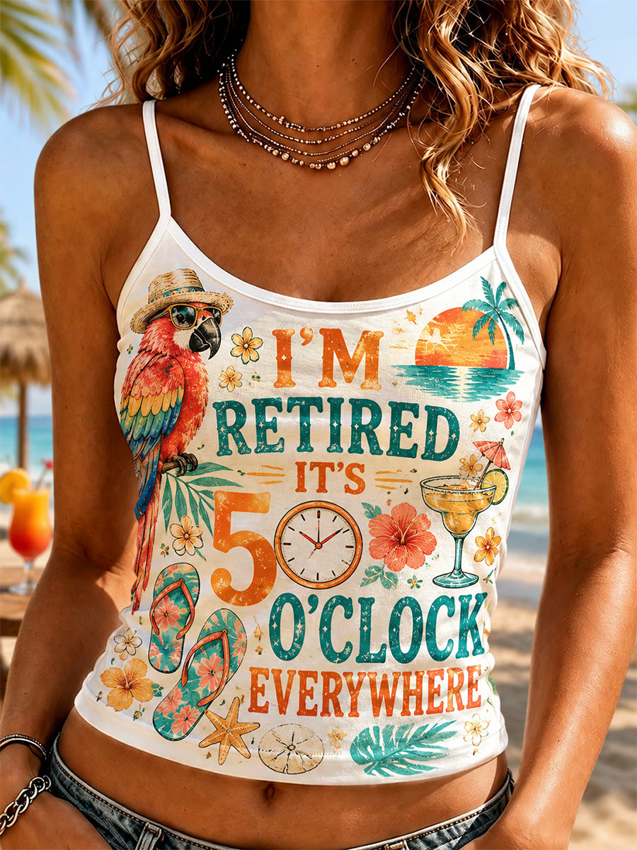 Women's I'm Retired It's 5 O'clock Everywhere Parrot Print Casual Camisole