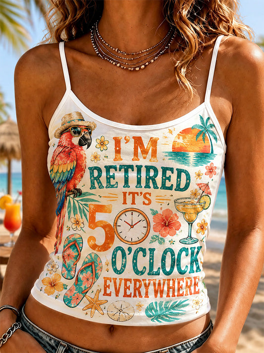 Women's I'm Retired It's 5 O'clock Everywhere Parrot Print Casual Camisole