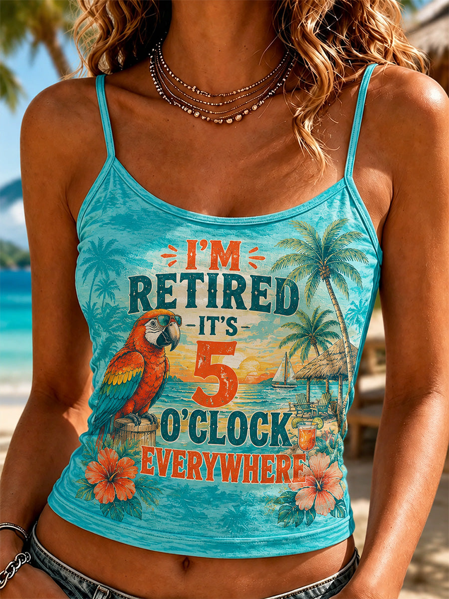 Women's I'm Retired It's 5 O'clock Everywhere Parrot Print Casual Camisole