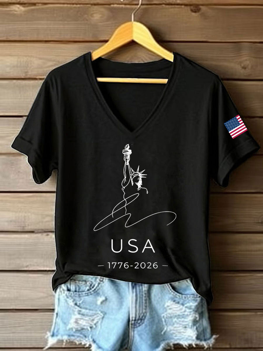 Women's USA 1776-2026 Printed Casual T-Shirt