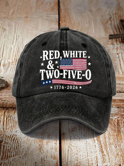 Unisex Red White Two-Five-O USA Flag Print Hat