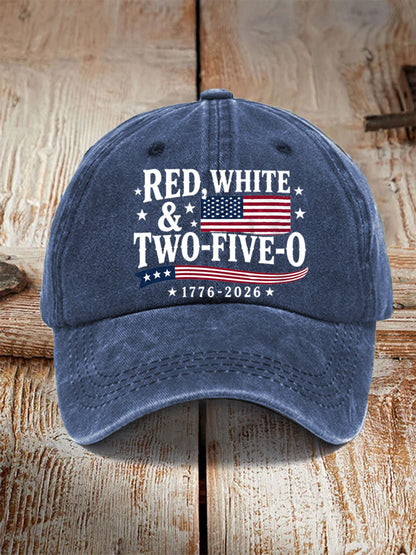 Unisex Red White Two-Five-O USA Flag Print Hat