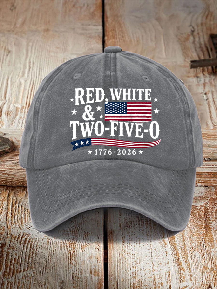 Unisex Red White Two-Five-O USA Flag Print Hat