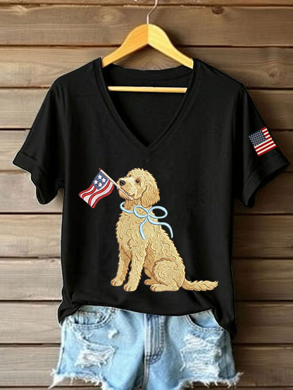 Women's American Dog Print Casual T-Shirt