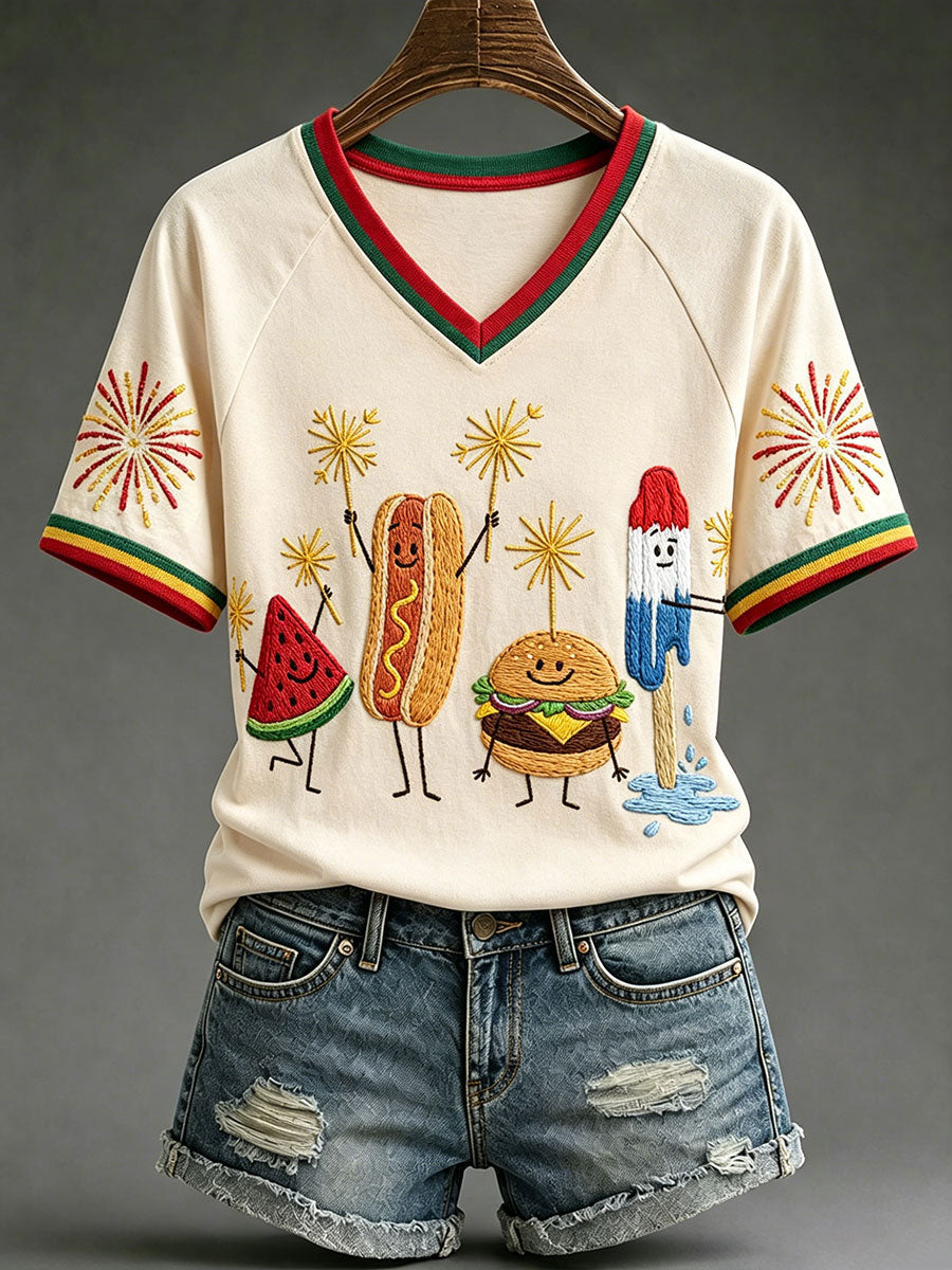 Women's Patriotic Foods V-Neck T-Shirts