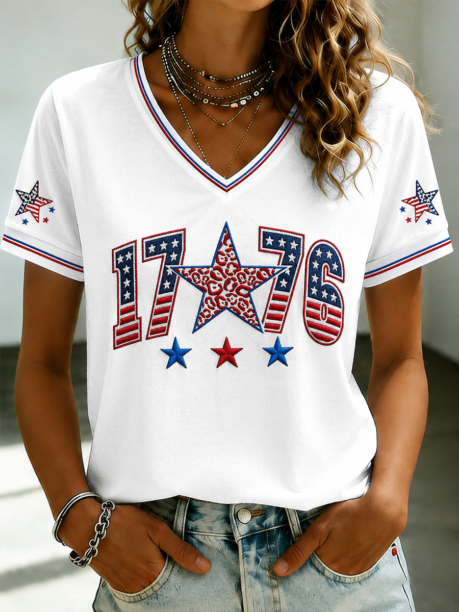 Women's America Printed V-neck T-shirt