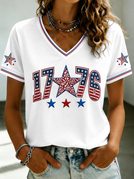 Women's America Printed V-neck T-shirt