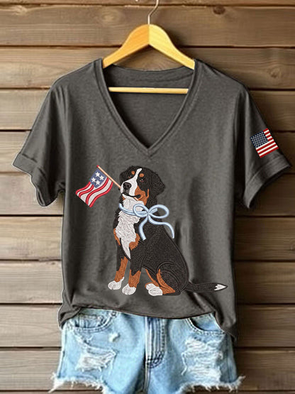 Women's American Dog Print Casual T-Shirt