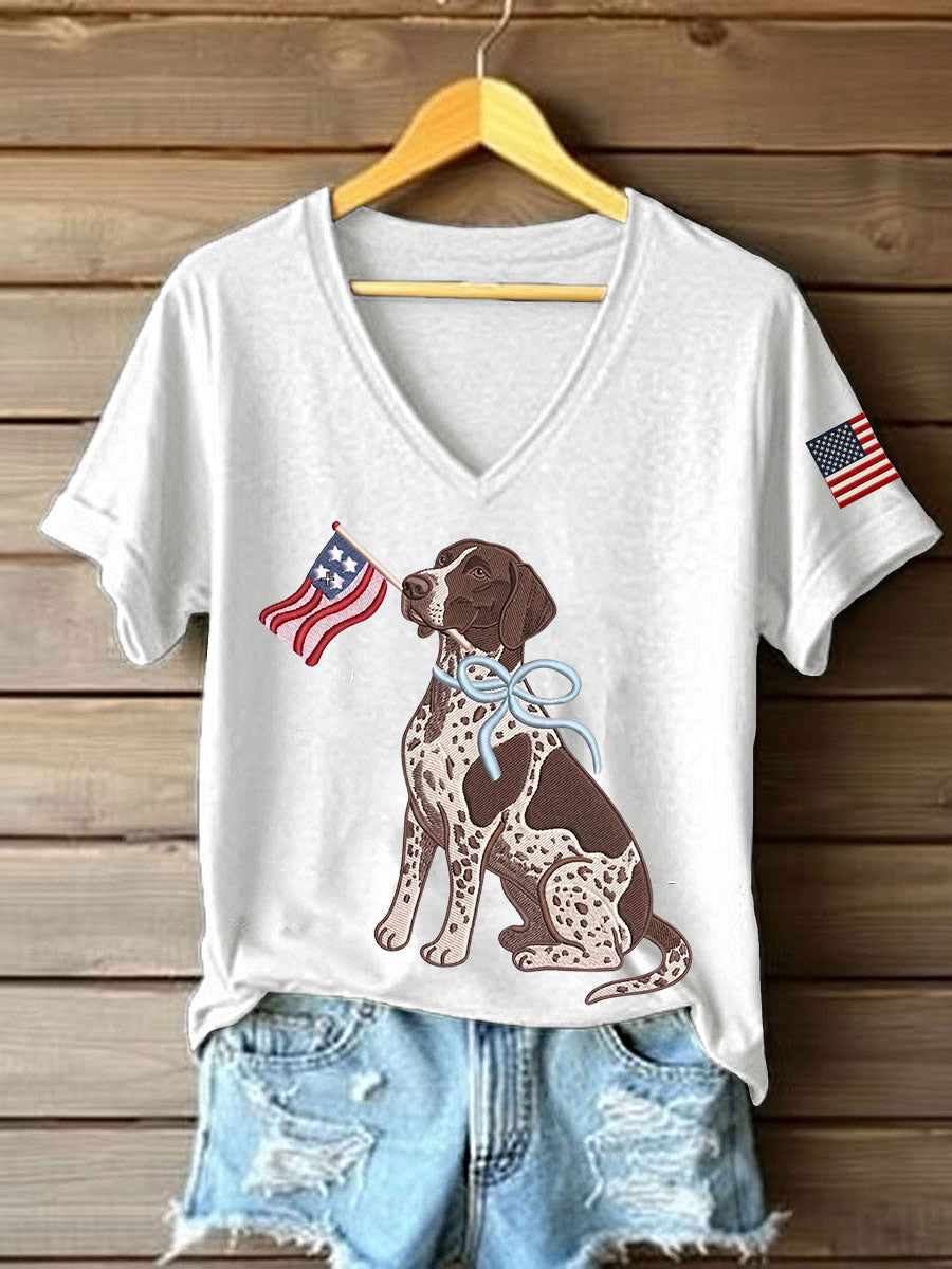 Women's American Dog Print Casual T-Shirt