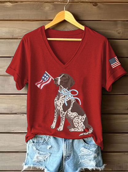 Women's American Dog Print Casual T-Shirt
