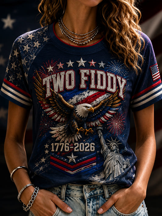 Women's American Patriotic Commemoration Round Neck Short Sleeve T-Shirt