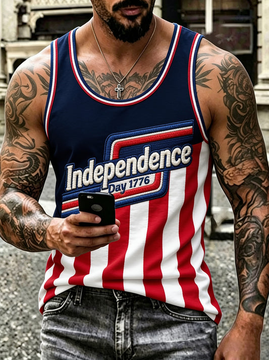 Men’s Independence Day Patriotic Embroidered Casual Vest