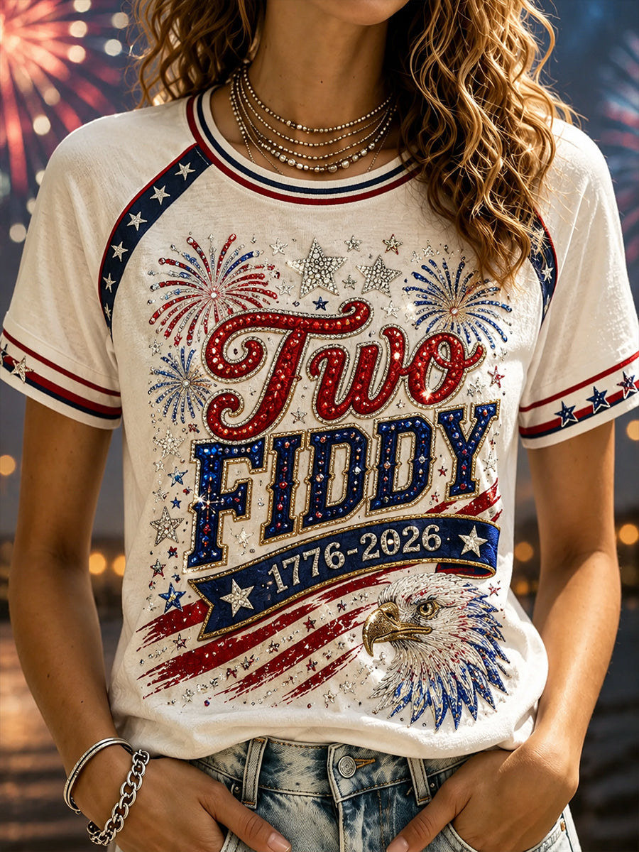 Women's American Patriotic Commemoration Round Neck Short Sleeve T-Shirt