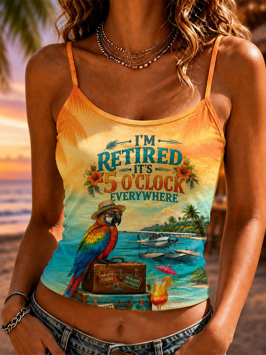 Women's I'm Retired It's 5 O'clock Everywhere Parrot Print Casual Vest