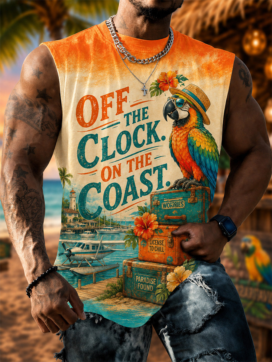 Men's Off The Clock On The Coast Parrot Print Casual Vest