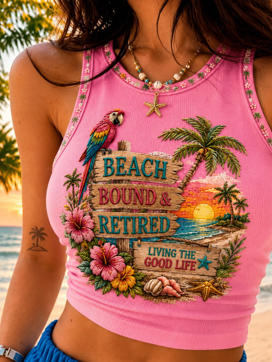 Women's BEACH BOUND & RETIRED Art Print Casual Vest
