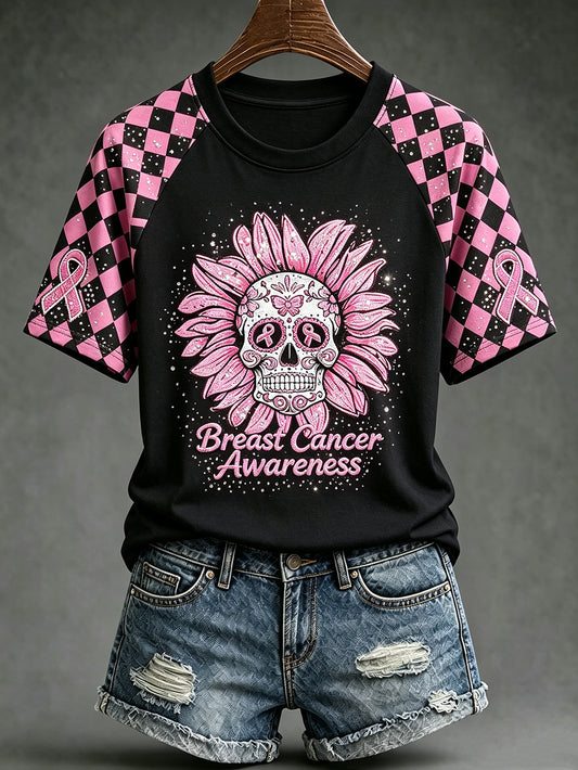 Women's breast cancer awareness main pattern printed casual short-sleeve T-shirt