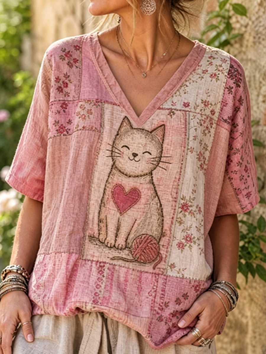 Women's linen short-sleeved T-shirt