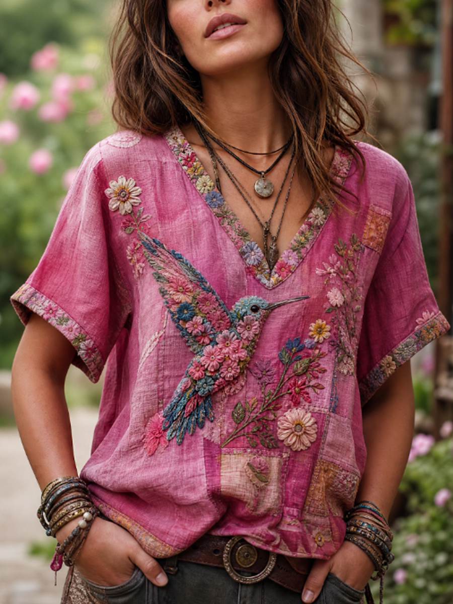 Women's linen short-sleeved T-shirt