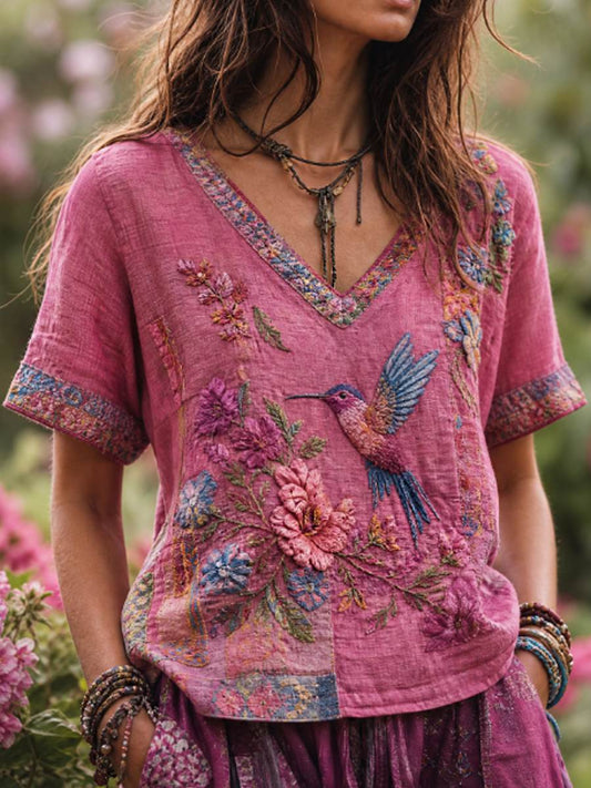 Women's linen short-sleeved T-shirt