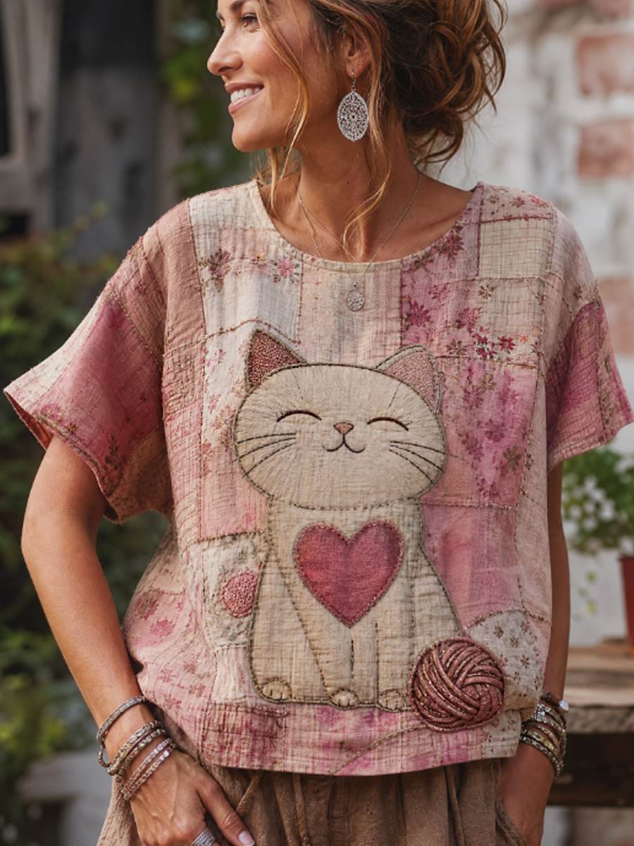 Women's linen short-sleeved T-shirt
