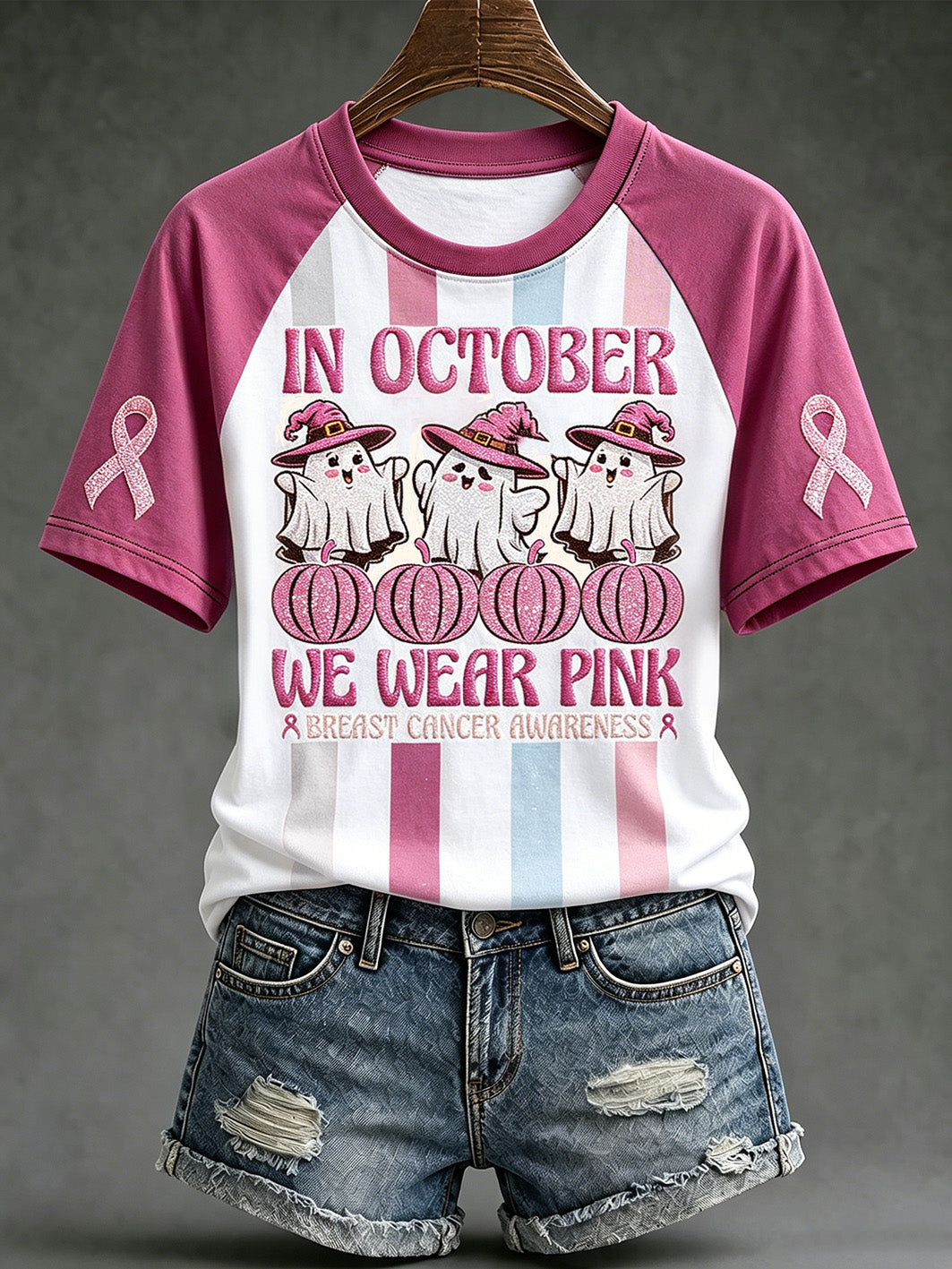Women's breast cancer awareness main pattern printed casual short-sleeve T-shirt