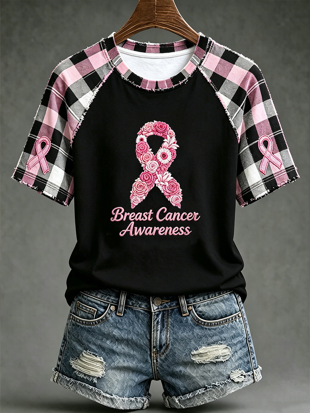 Women's breast cancer awareness main pattern printed casual short-sleeve T-shirt