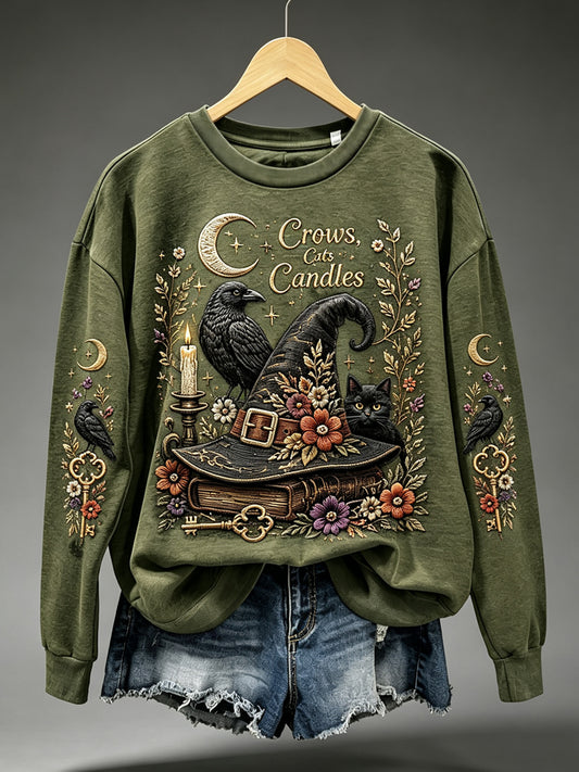 Women's Halloween Black Cat Print Casual Sweatshirt
