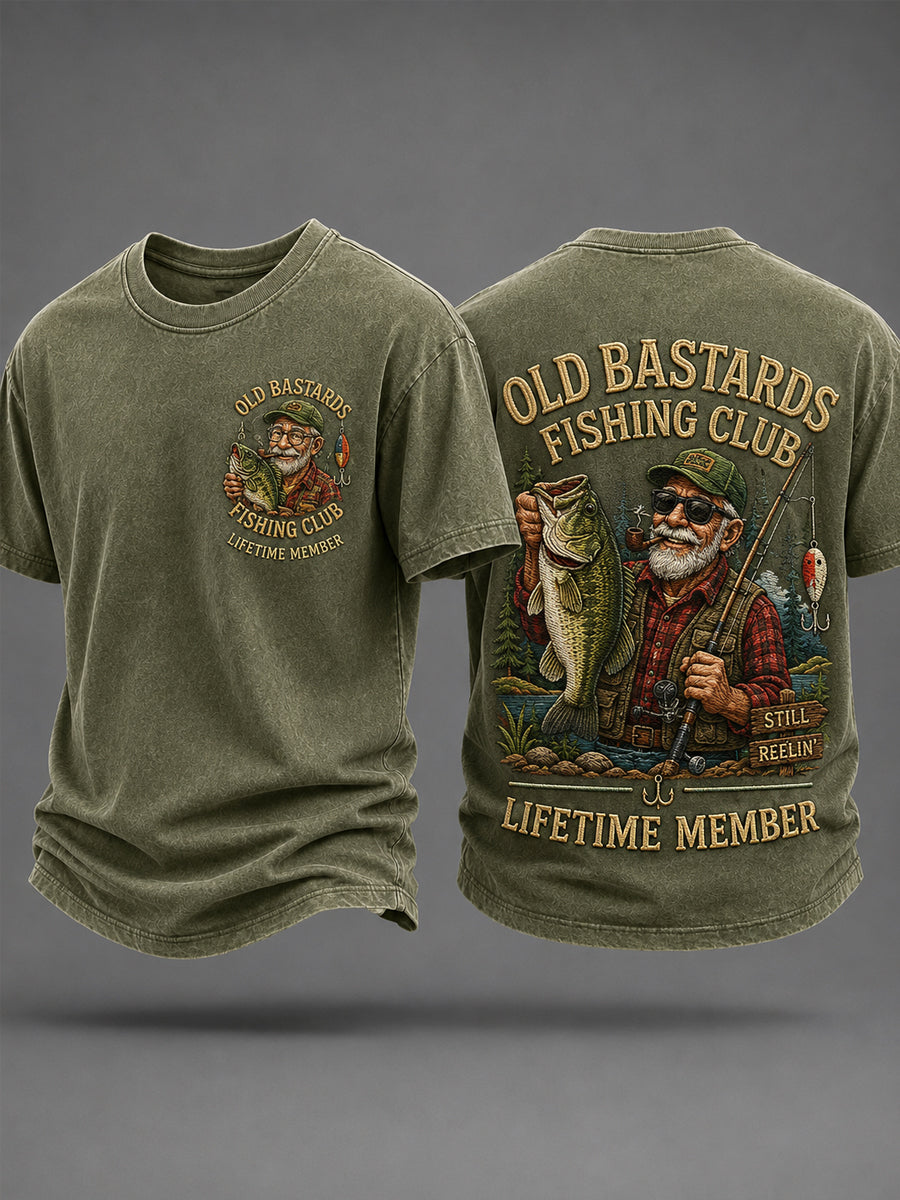 Men's Funny Old Bastards Fishing Club Lifetime Member Print Casual Tee