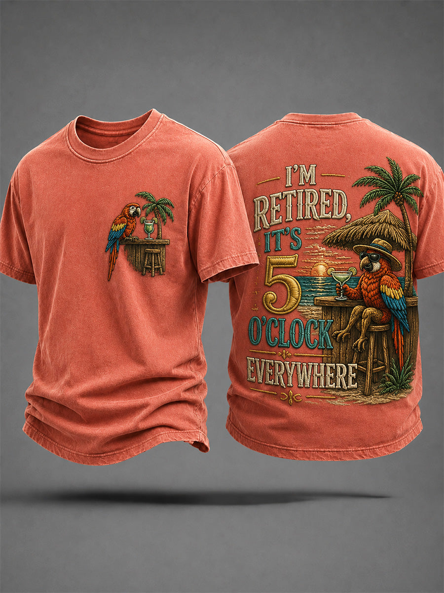 Men's I'm Retired It's 5 O'clock Everywhere Parrot Print Casual Tee