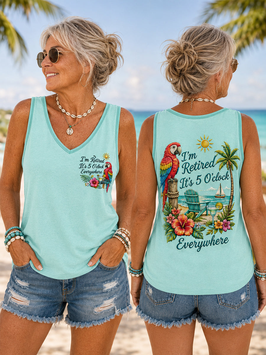 Women's I'm Retired It's 5 O'clock Everywhere Parrot Print Casual Vest