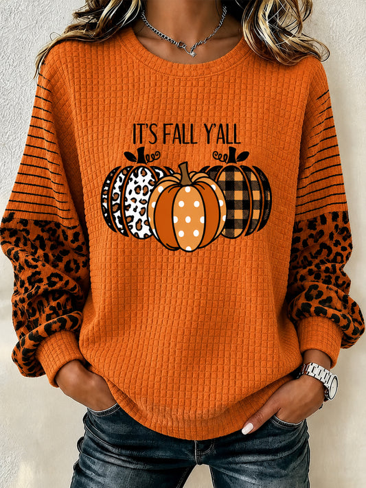 Women's Autumn It's Fall Y'ALL Printed Pumpkin Art Printed Sweatshirt