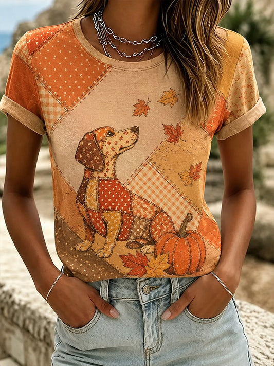 Women's Fall Patchwork Print Casual T-shirt