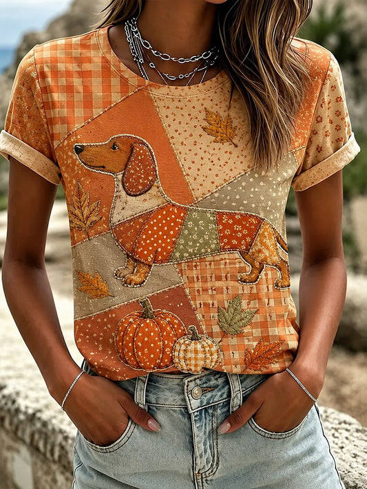 Women's Fall Patchwork Print Casual T-shirt