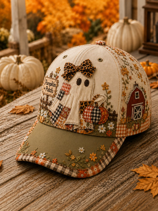 Unisex Vintage Autumn Cute Ghost Pumpkin Art  Print Hat