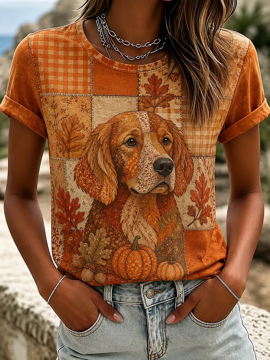 Women's Fall Patchwork Print Casual T-shirt
