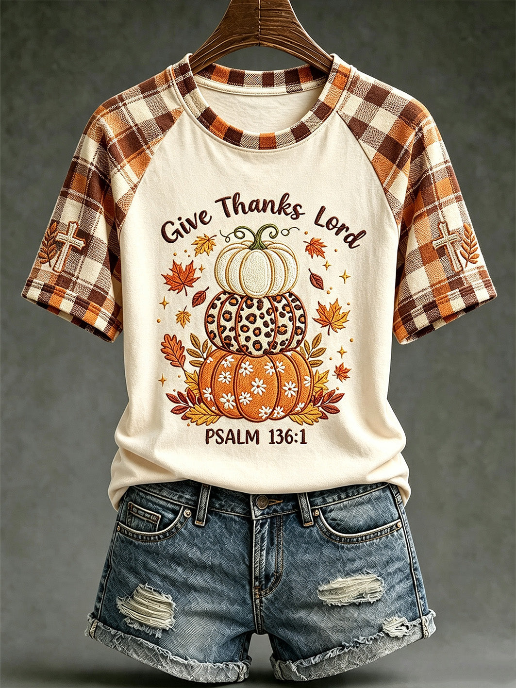 Women's autumn theme faith fun slogan pattern printed casual short sleeve T-shirt